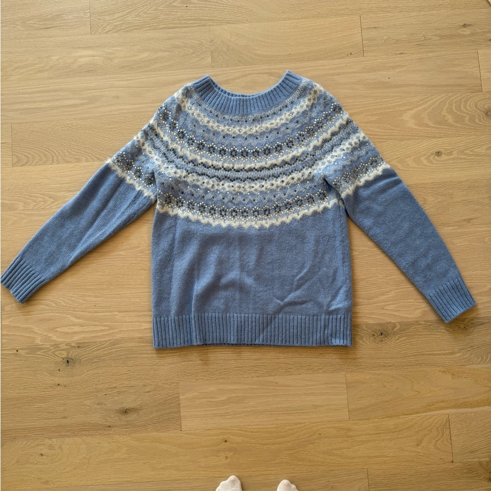 Talbots Cashmere Blue and White Patterned Women's Sweater